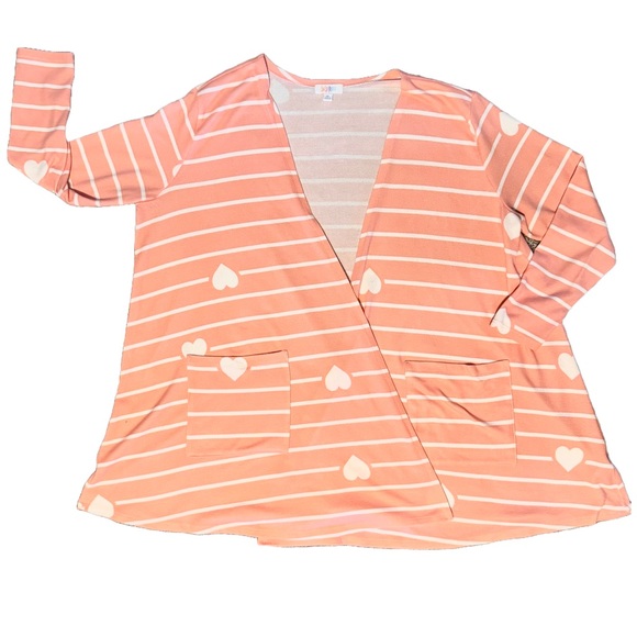 LuLaRoe Sweaters - Lularoe Caroline Swing (A-line) Cardigan Peach Heart Striped size XL